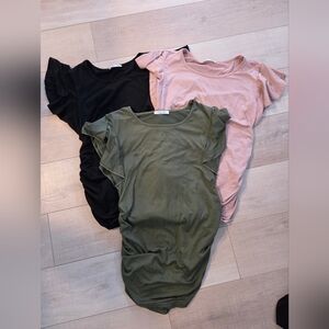 Ruffle Sleeve Short-Sleeve Tee — Olive, Black & Dusty Pink